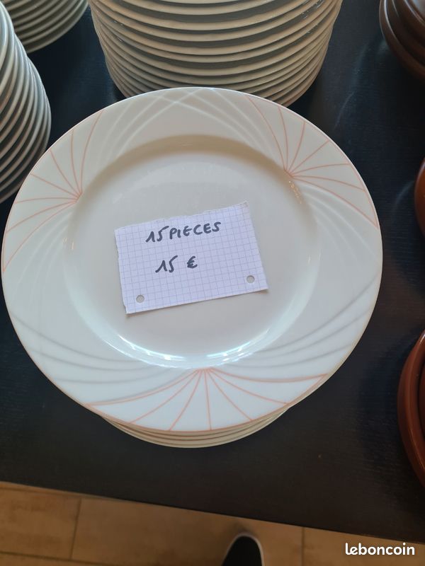 Lot de 15 assiettes blanches avec déco rose (image 1)