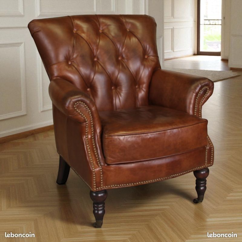 Fauteuil en Cuir Vintage capitonné Neuf (image 1)