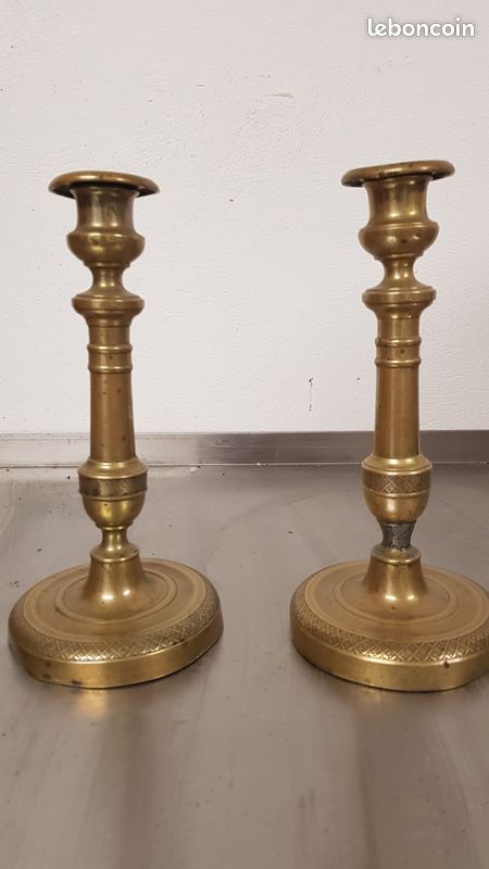 2 Bougeoirs cuivre patine doré 19 -ème (image 2)