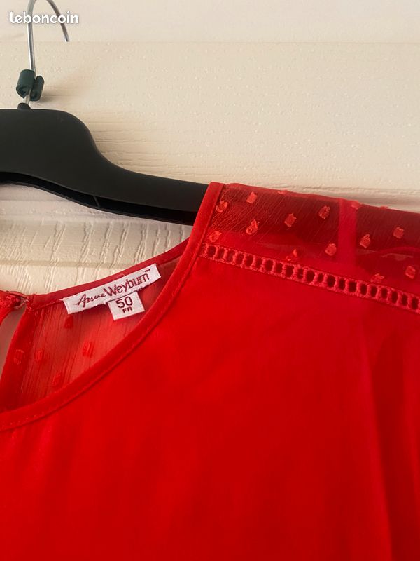 Haut Femme PRECIS Manches Courtes Rouge - Taille 38 (buste), Viscose/élasthanne, Occasion Très Bon état