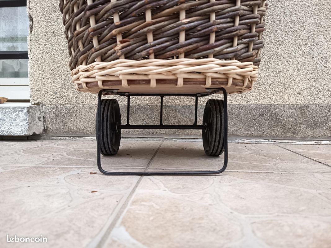 Chariot sur 2 roulettes en osier 43 X 36 X 27-41 cm 52 lites structure en acier, fond en contreplaqué (image 18)
