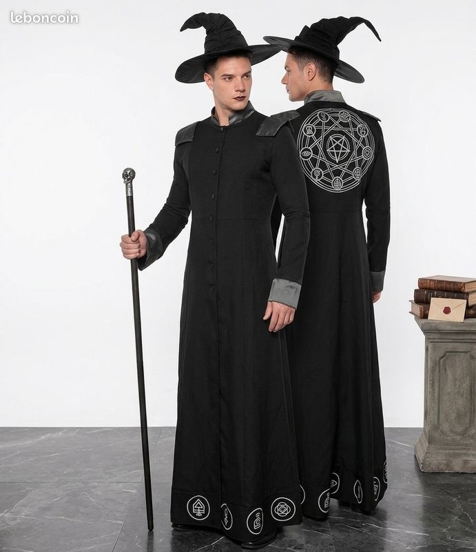 Costume Magicien Pour Enfant 8-10 Ans Deguisement Sorcier Avec Kit Accessoires Deguisement Cape Sorcier Enfant Pour Halloween Am