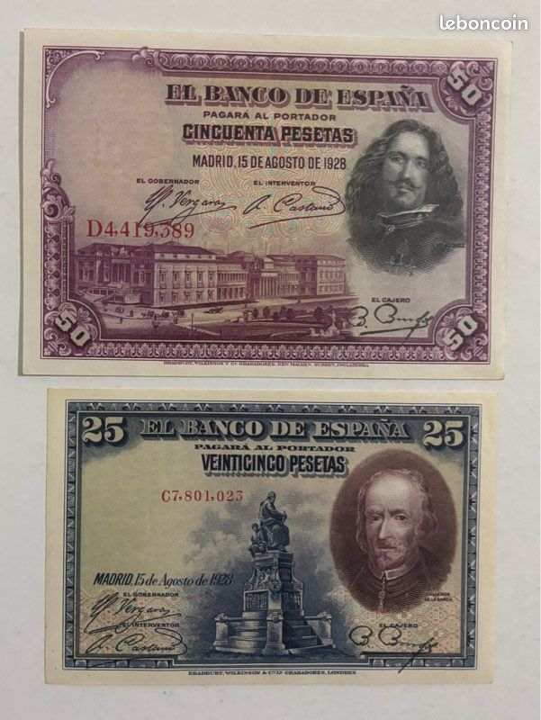 Lot 3 billets Espagnol de 1928 (image 3)