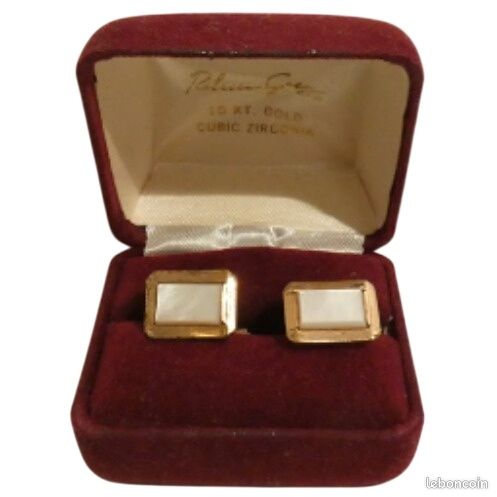 Boutons De Manchettes XIXe Siècle Plaqué Or Rose - Taille 15x15mm - Occasion Vintage