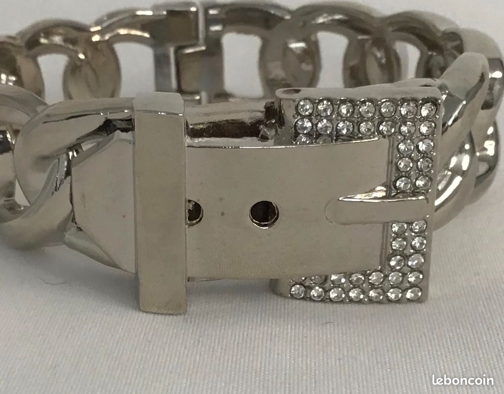 Bracelet Ancien En Métal Argenté - Style Gourmette à Maillons - Occasion (déjà Porté)
