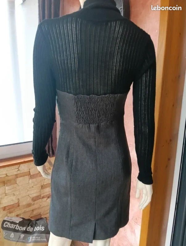 Robe Bi-matière Noire Morgan Taille S (36-38) - Style Moulant Genou Sans Manches - Neuve Sans étiquettes