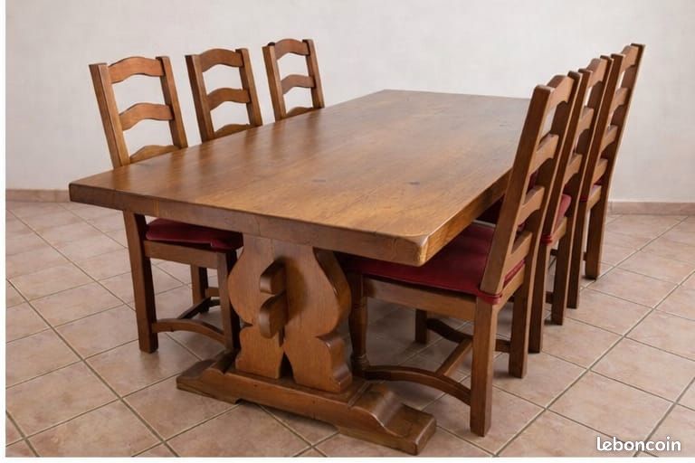 Table et chaises en chêne massif 220x90 (image 2)