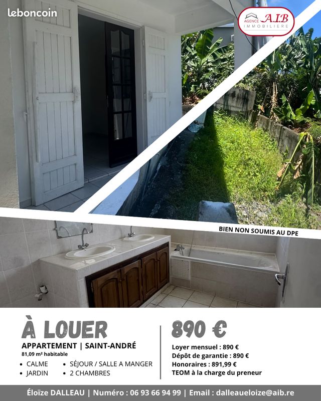Appartement 3 pièces 82 m² · à Saint-André · 82 m² · 890 €/mois
