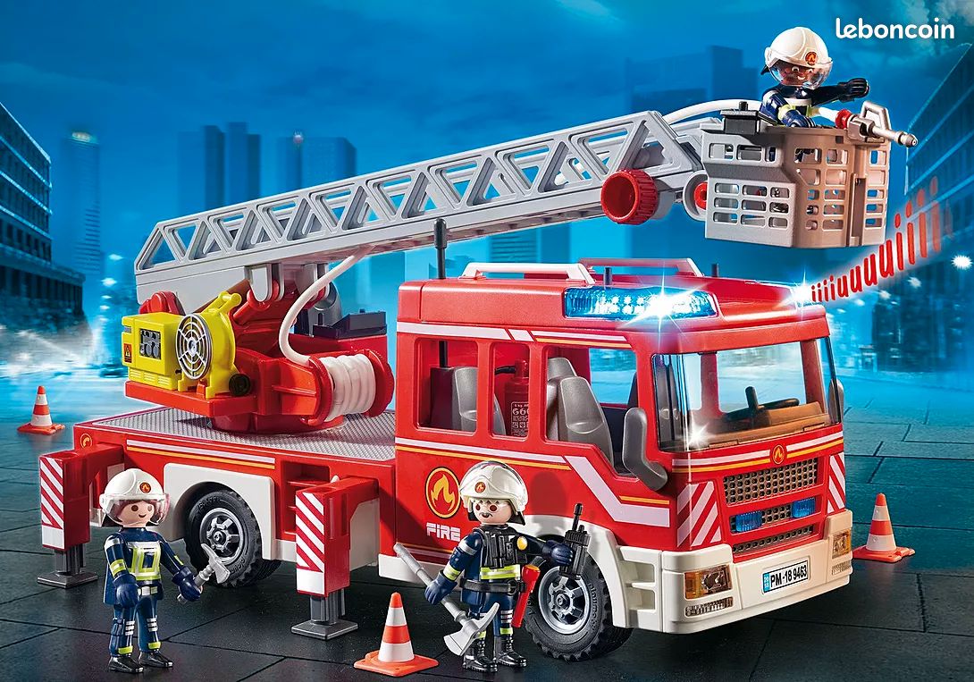 PLAYMOBIL VINTAGE POMPIER camion grande échelle tuyaux set 3236-A de