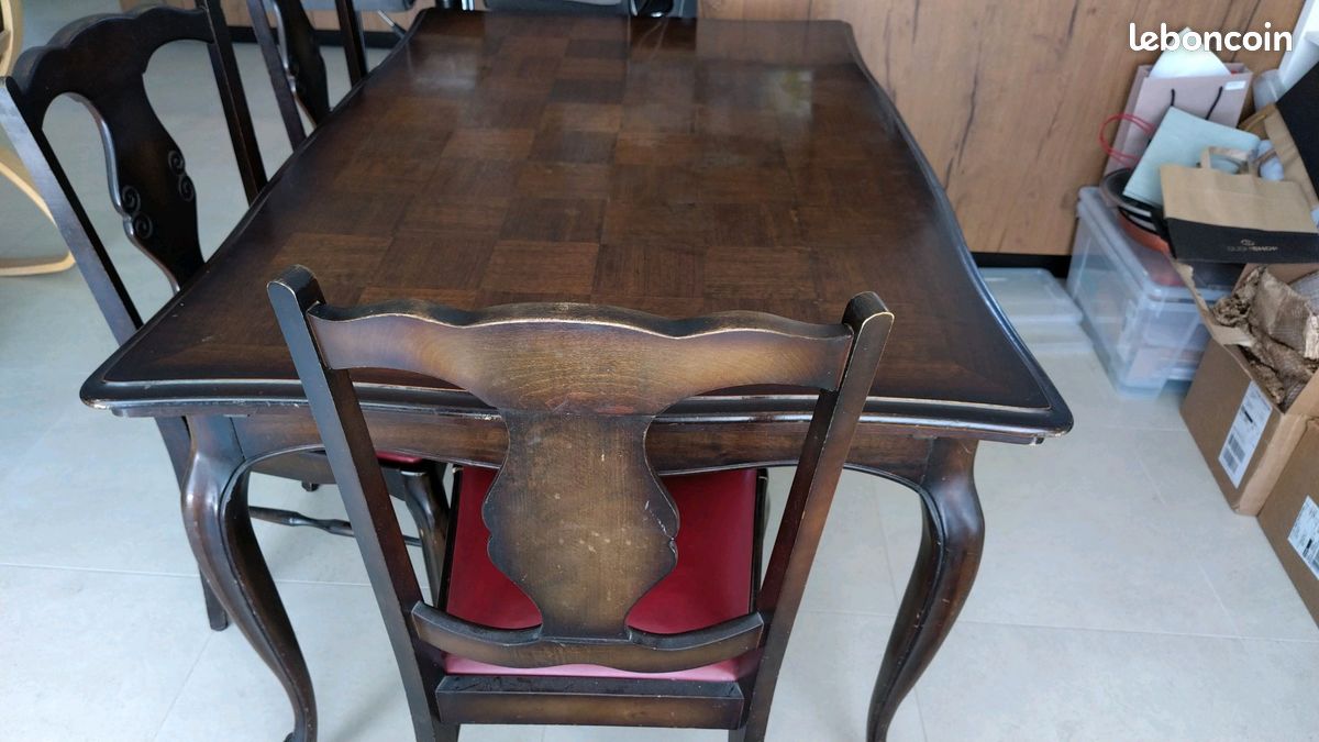 Table antique extensible (98 x 150-240 x 77 cm), bois foncé + 5 chaises (image 3)