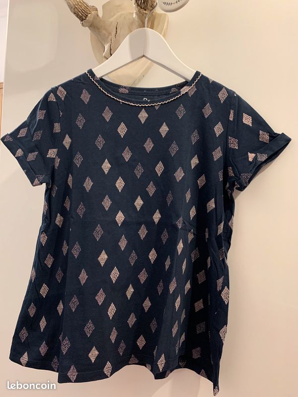 Tee-shirt forme trapèze bleu marine à motifs losanges - Taille 10 ans - abcd'R - TBE (image 6)