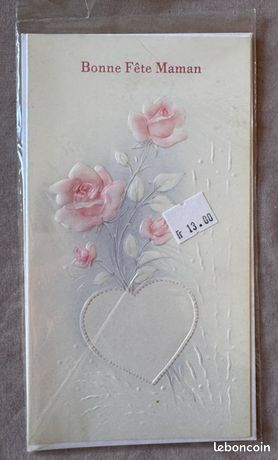 Broche Revers 'Bonne Fête Des Mères' - Fleur Rose Cloisonné, Métal Doré - Occasion Comme Neuve