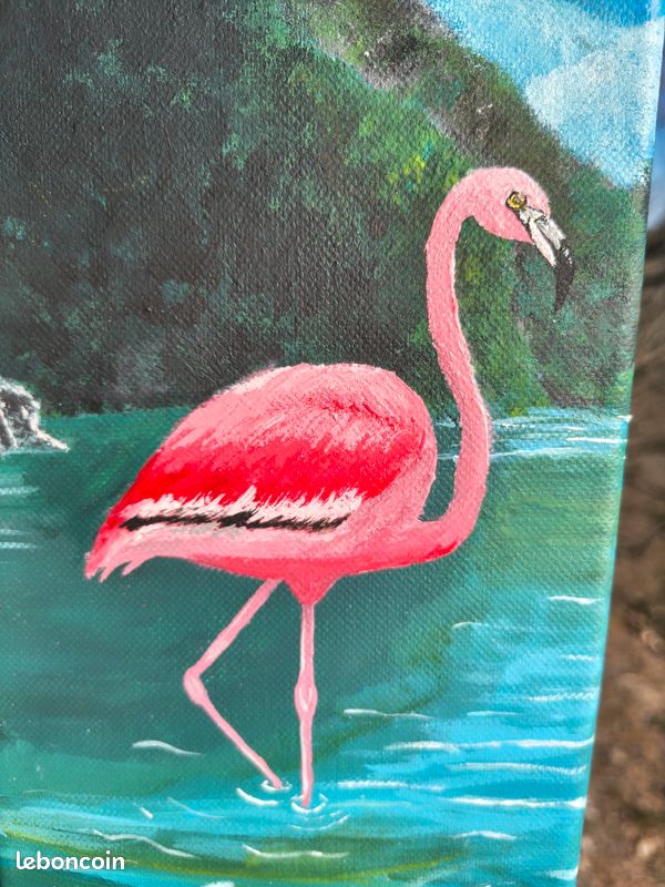 Tableau : toile peinte flament rose (image 2)