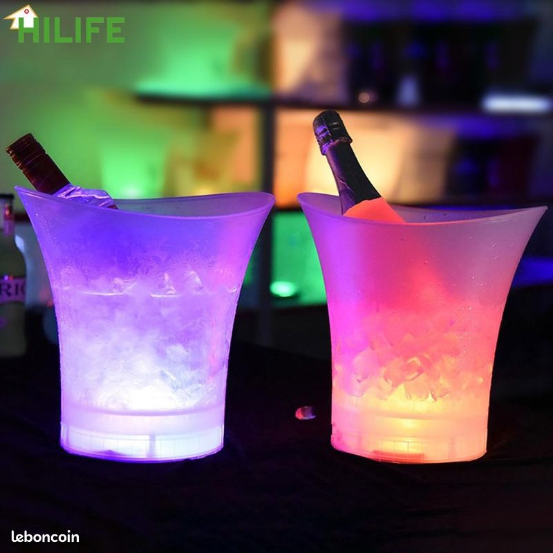 Seau à glace Lumineux 5L LED multicoloré - Pour champagne, vin, boissons, bière - Pour bar (image 2)