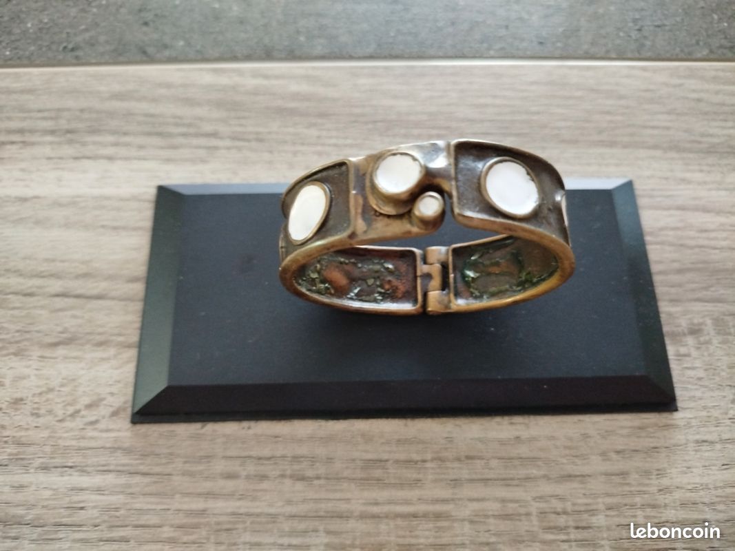 Bracelet Moderniste Signé St Luc - Bronze émaillé Années 60-70 | Bijou Vintage Bronze émaillé St Luc