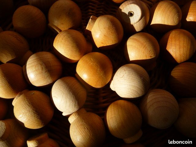 Poignée bouton bois blanc forme boule (image 9)