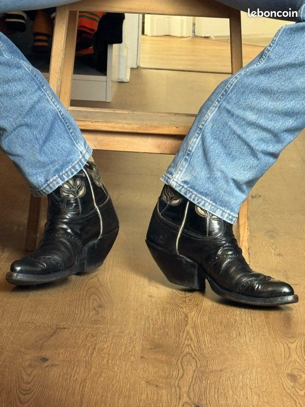 Bottes Tony Lama En Cuir Lézard Exotique Vert - Western Homme - Pointure US 8 - Vintage USA