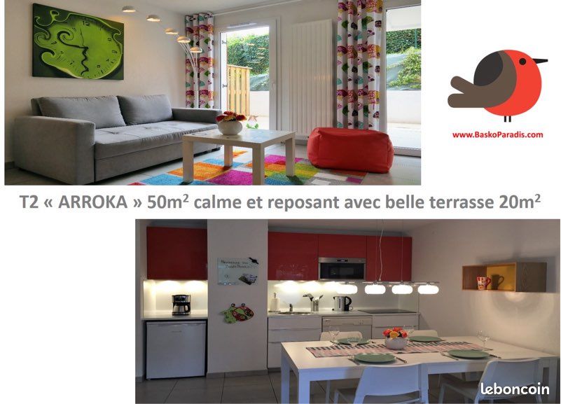 2 T2 de 50 ou 40 m2 calme + grande terrasse avec patio ou jardin