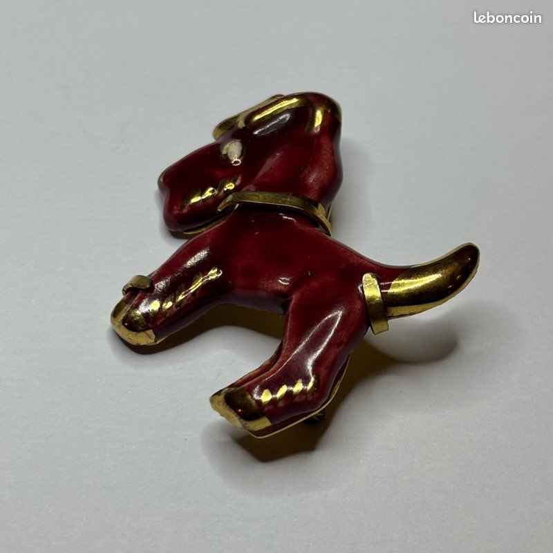 Broche Ancienne En Corne Bovine - Forme De Chien - Vintage, Bijou Unique
