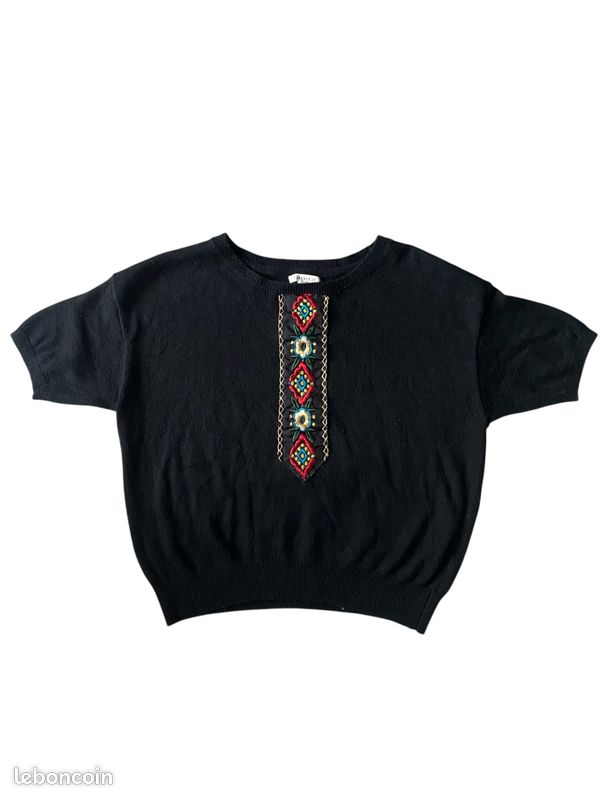 Pull noir brodé style folk / boho – Forever 21 – Taille M (image 8)