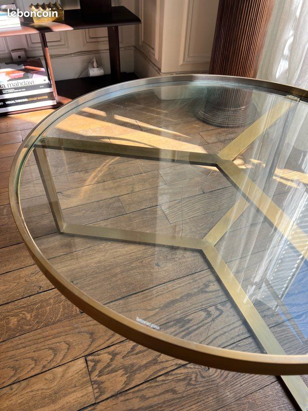 Table basse ronde laiton brossé et verre (image 3)