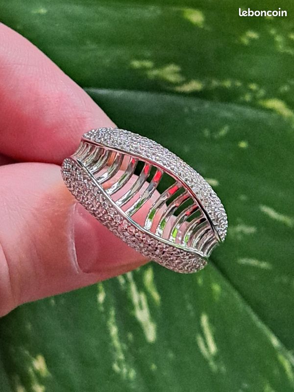 Bague Argent S925 Zircones blanc Style Moderne Ajouré Femme taille 63 (image 1)