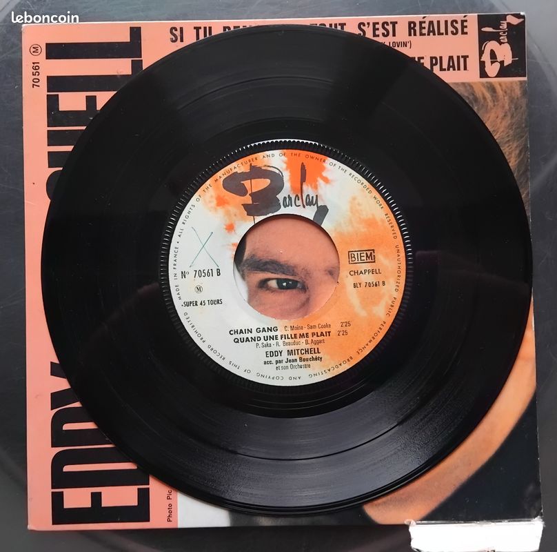 1 Disque vinyle 45 tours " Si tu penses" Eddu Mitchell (image 2)