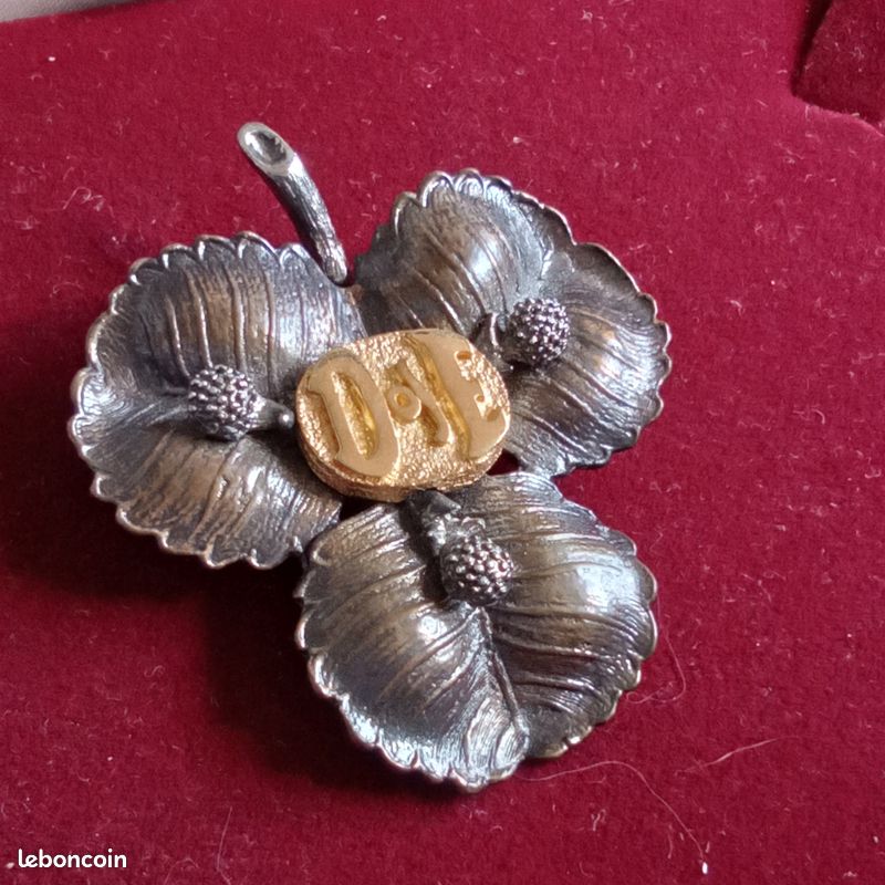 Broche (ou Pendentif) Vintage Années 50 - Métal Doré Avec Trois Oxydes, Bijou Fantaisie