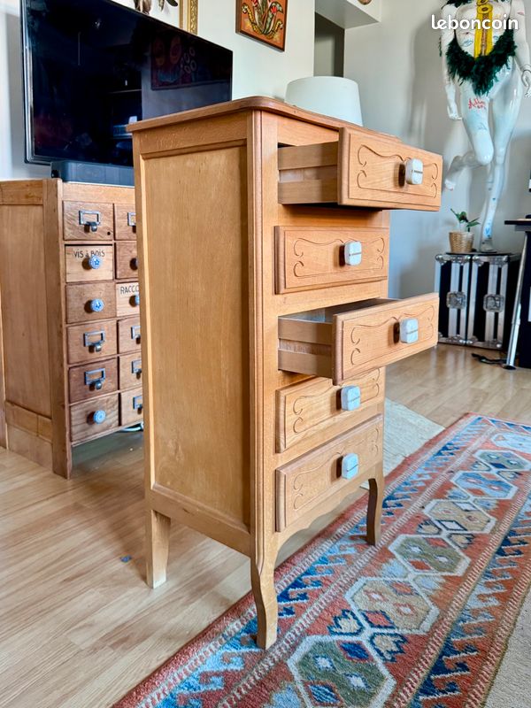 Chiffonnier / Commode vintage 5 tiroirs - Bois massif rénové - Années 60 (image 8)