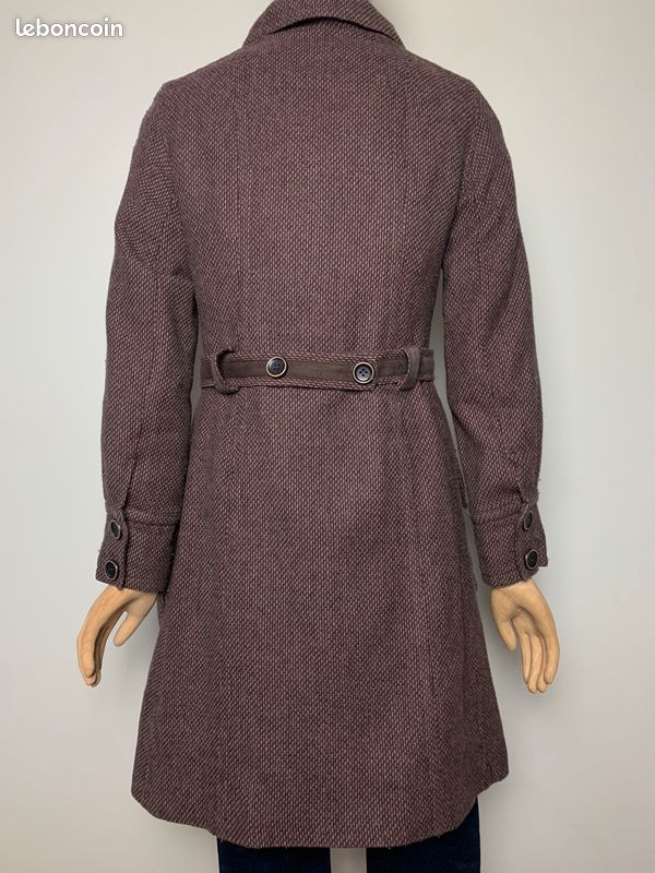 Manteau mi long en majorité laine chiné marron et violine Chattawak #chattawak (image 11)