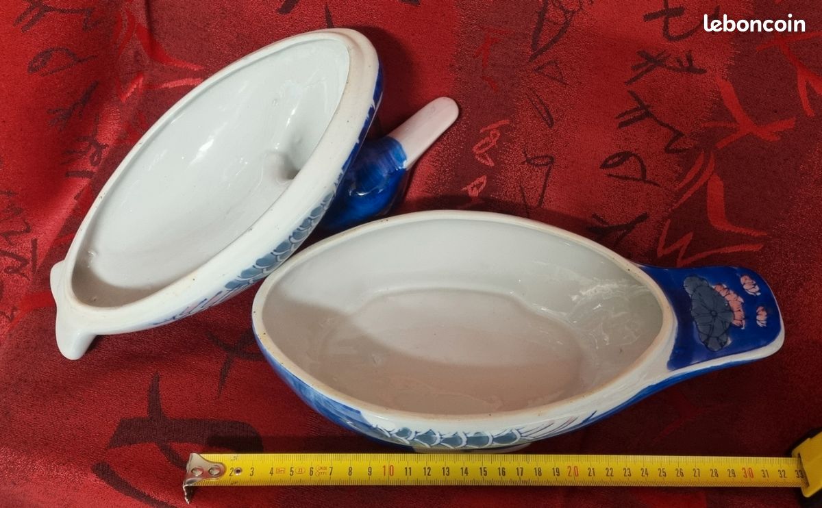 Soupière ou boîte à terrines faïence, porcelaine vintage en forme de canard bleu fabriquée en Chine (image 3)