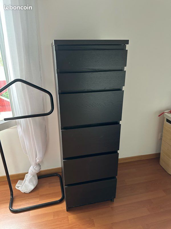 Commode IKEA MALM – 6 tiroirs avec miroir, brun-noir (image 1)