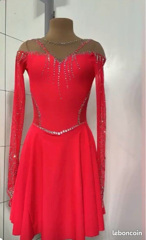 YONGHS Femme Robe Patinage Artistique Leotard Gym Costume Strass Brillant Spectacle Compétition