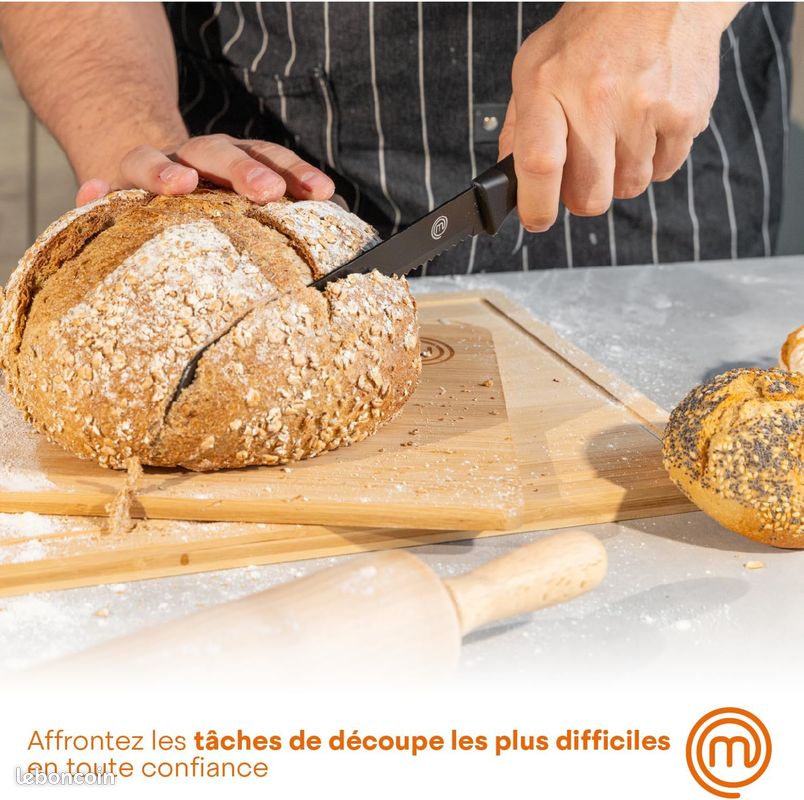 Ensemble De 5 Couteaux De Cuisine MasterChef Avec Bloc - Acier Inoxydable, Manche Ergonomique - Couteau Chef, Pain, Etc.