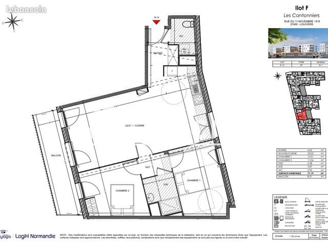 Appartement 3 pièces 71 m² · à Louviers · 71 m² · 825 €/mois