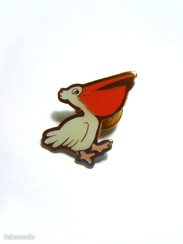 Pins Badge Pélican Oiseau Blanc Orange Email Métal doré Année 1988 - 2x3 cm Unisexe Adulte Enfant (image 3)