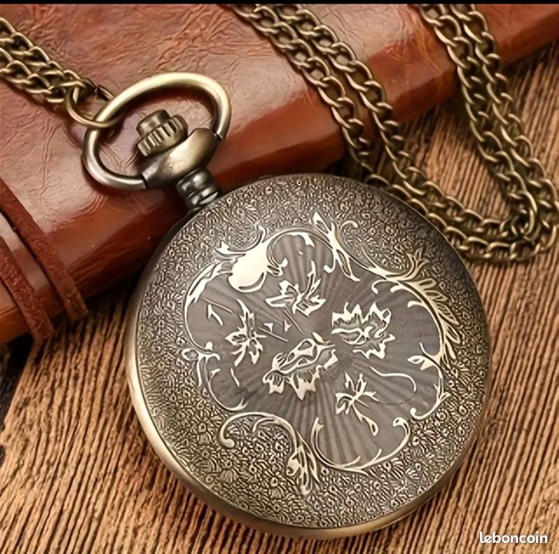 Montre de poche vintage en cuivre à quartz, cadran rond en alliage ajouré, affichage de la date par aiguille, mode d'entraînement électronique (image 3)