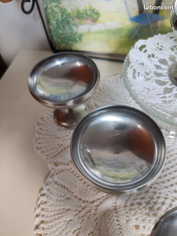 Service à Glace LETANG Et REMY Vintage - 6 Coupes, 6 Cuillers, Compotier, Louche (état Neuf)