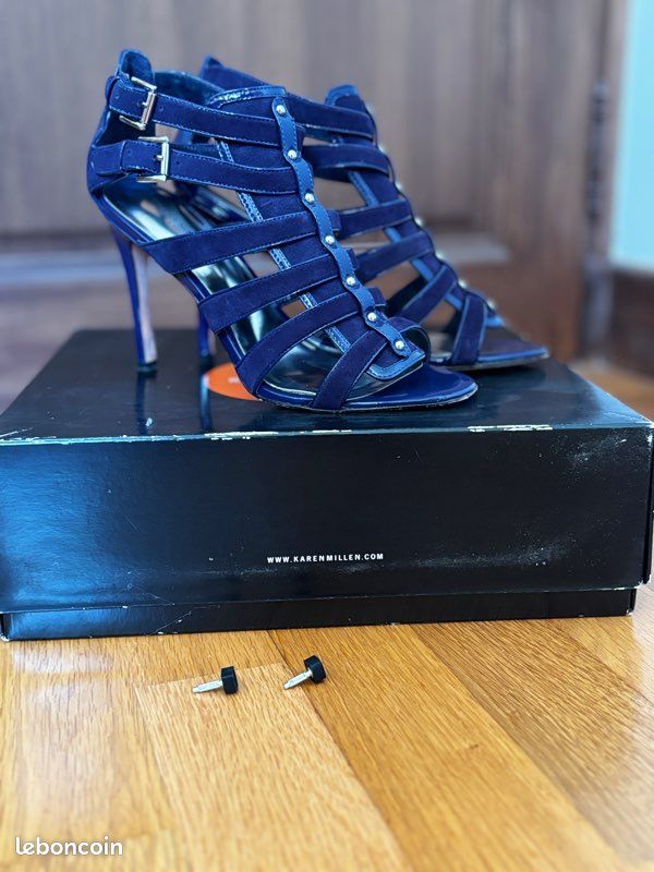 Sandales à talons Karen Millen en daim et verni bleu - Pointure 40 (image 6)