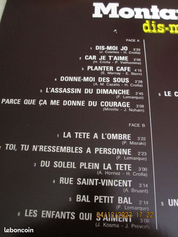 Yves Montand - 33 T - dis-moi Jo (image 2)