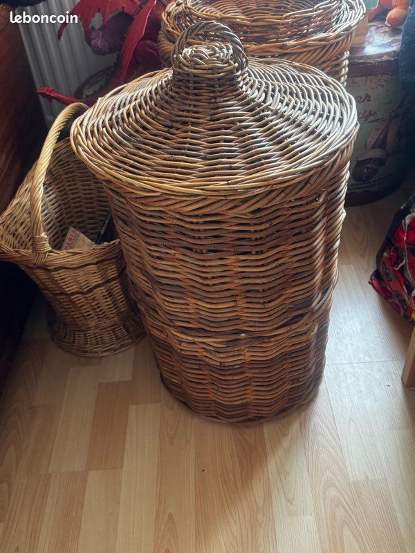 Grand Panier ancien Osier 2 Volets 52cmx32cmx50cm de haut