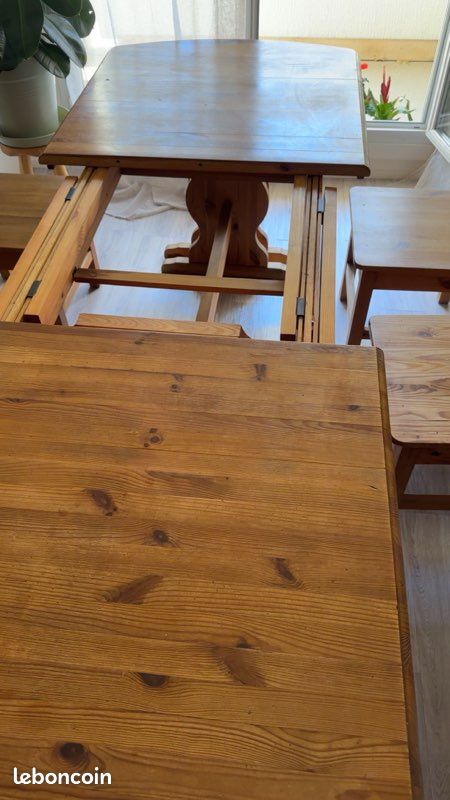Table a manger extensible rallonges intégrées en bois mexicain + 4 chaises (image 11)