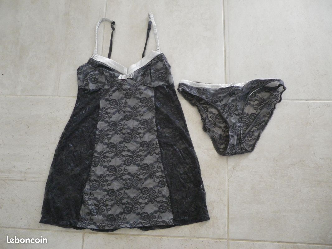 Noir FEMME Chemise de nuit à bretelles en velours et dentelle à col en V de Fall in Love 3196520