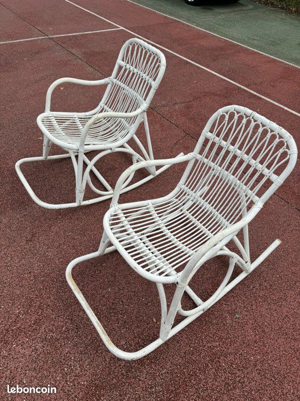 2 Rocking Chair Rotin Blanc (image 1)