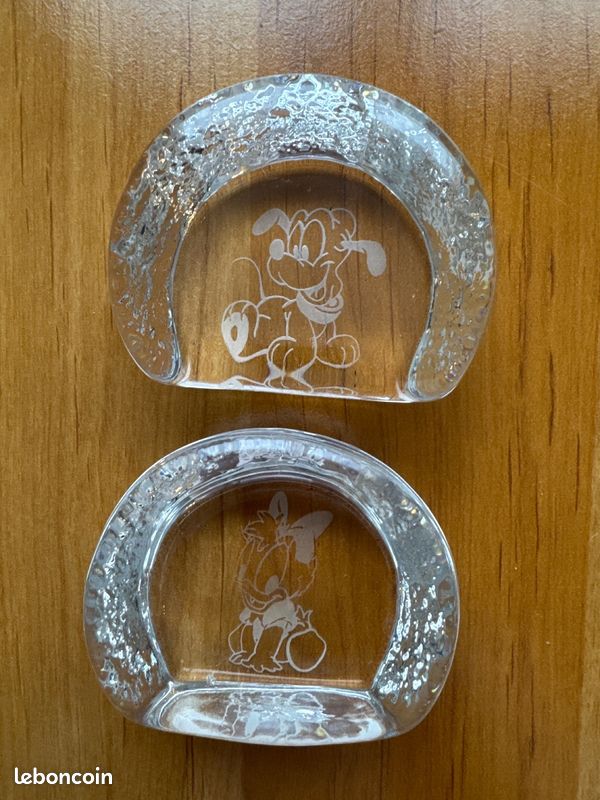 Duo blocs cristal Disney Mickey Pluto gravure authentique collection vintage (image 1)