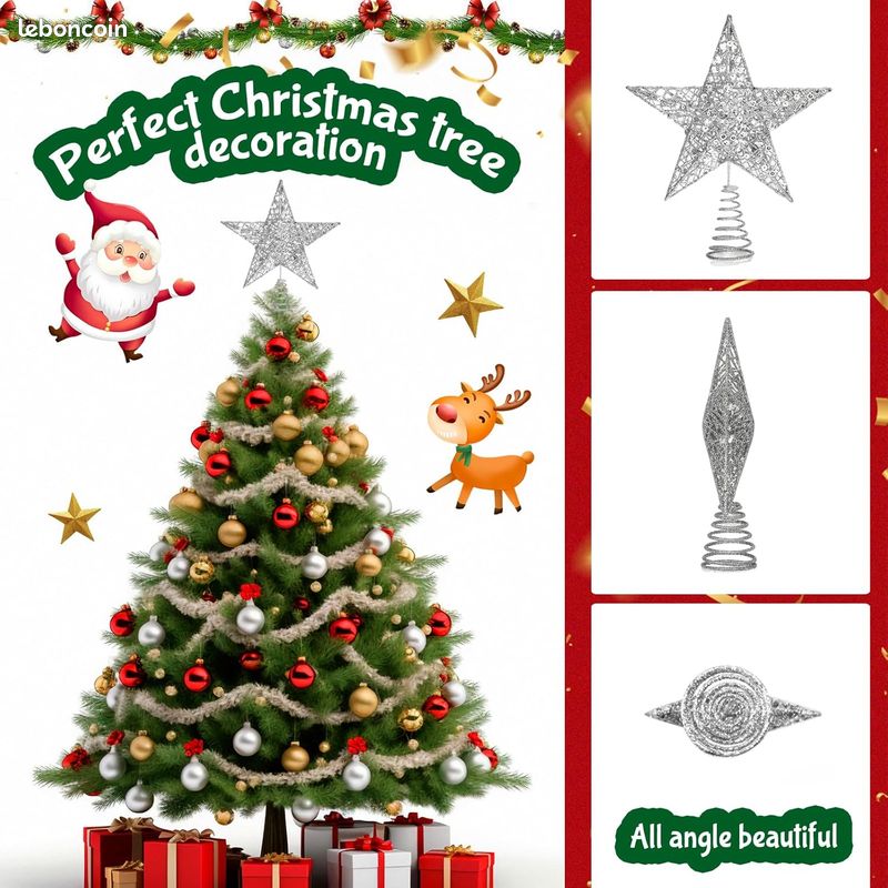 Lot De 4 étoiles De Noël En Forme D'étoile 3D Pour Décoration De Sapin De Noël 20,3 Cm