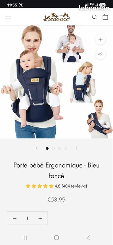 Porte-Bébé Ergonomique Viedouce - Pur Coton, Multiposition 3-48 Mois (3,5-20kg)