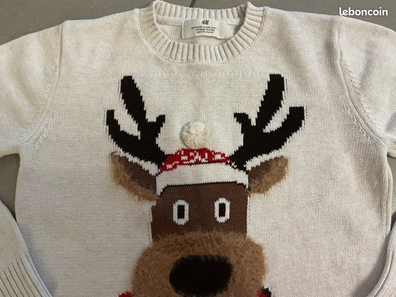 Pull beige H&M 8-10 ans cerf écharpe bonnet hiver Noël CAO74 (image 13)