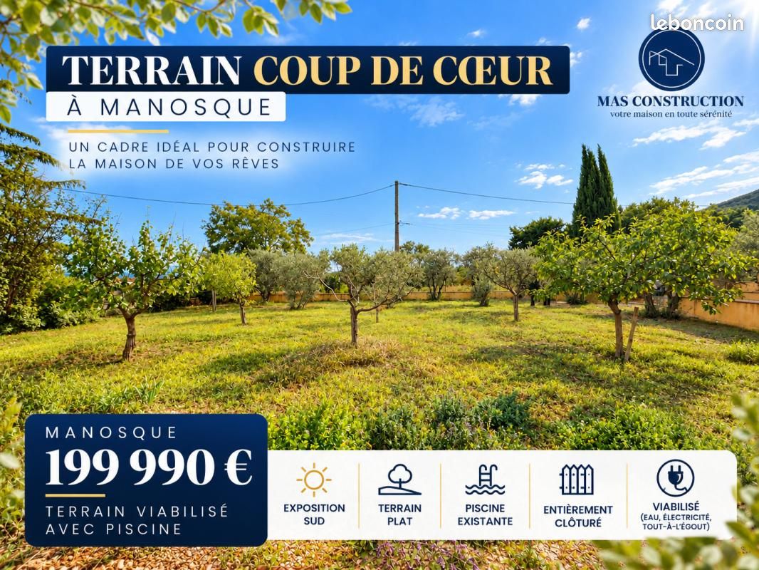 Terrain 1000 m² · à Manosque · 199 990 €