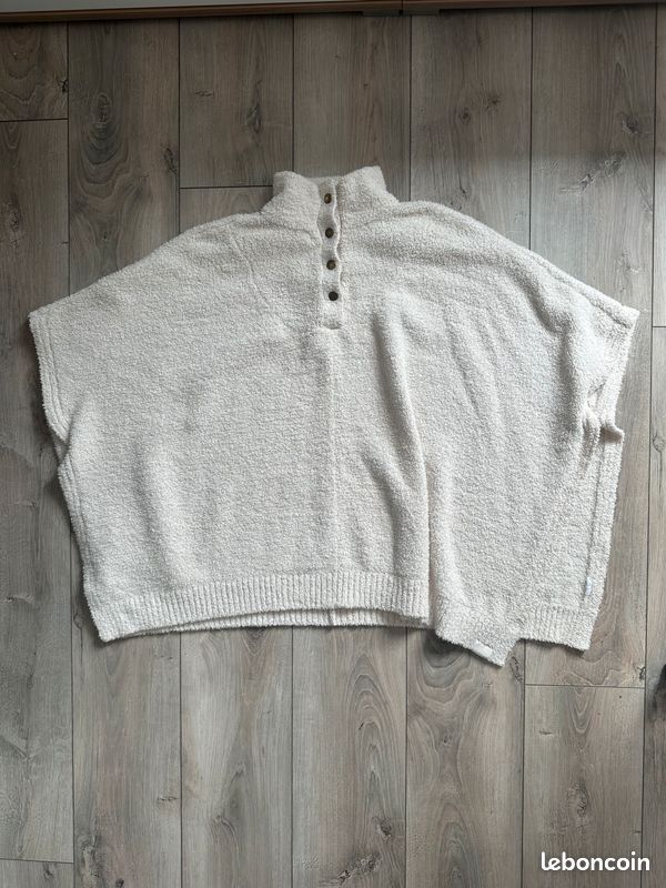 Etam – Pull poncho écru en éponge – col boutonné – M/L (image 1)